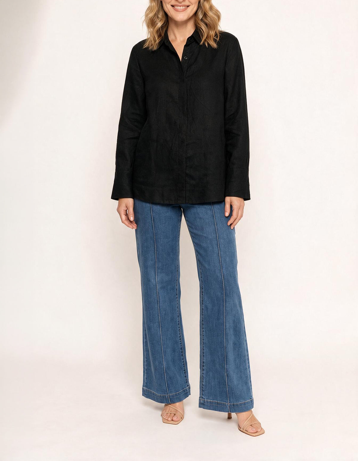 Oversized Linen Boyfriend Shirt in Black