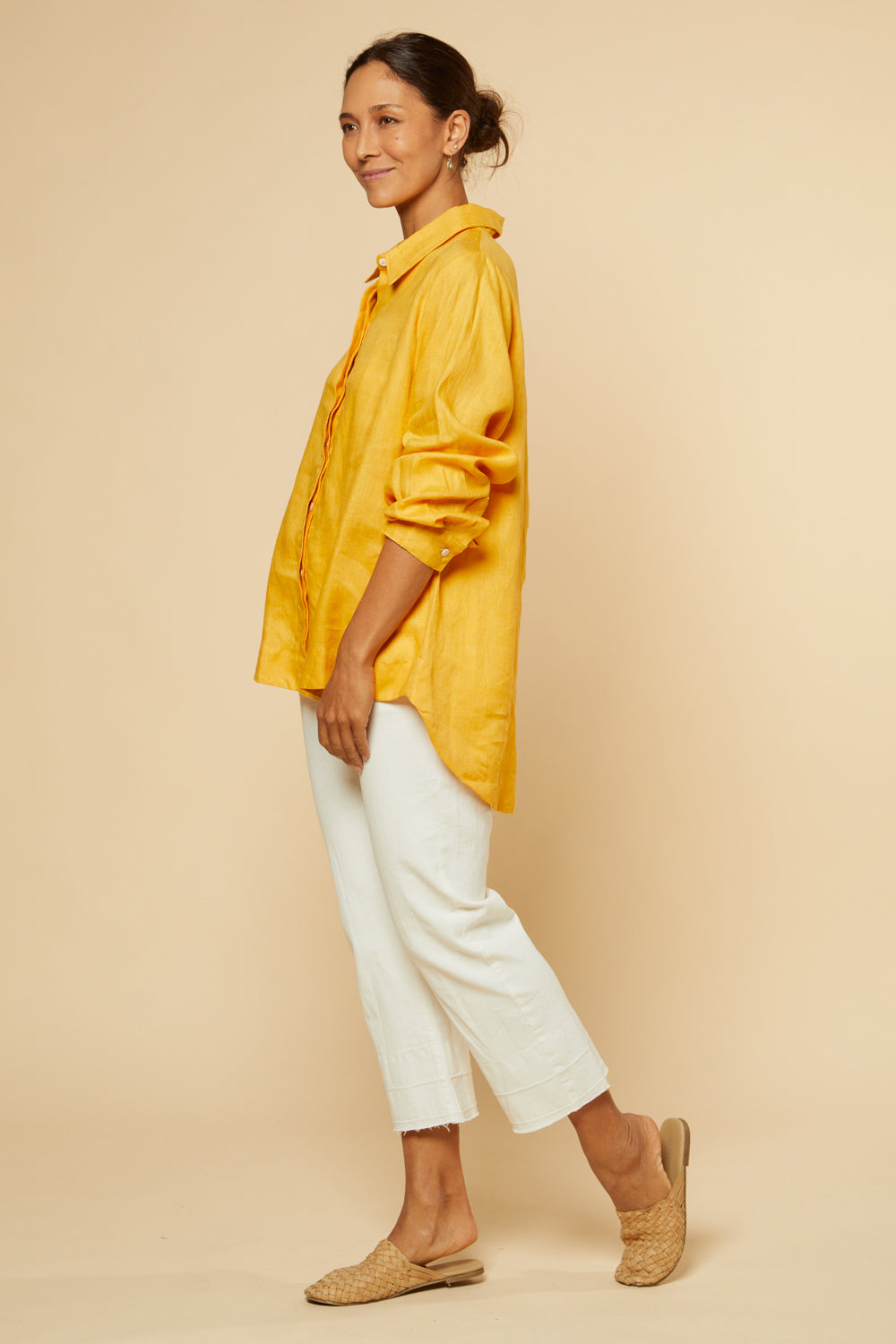 Oversized Linen Boyfriend Shirt in Golden Hour