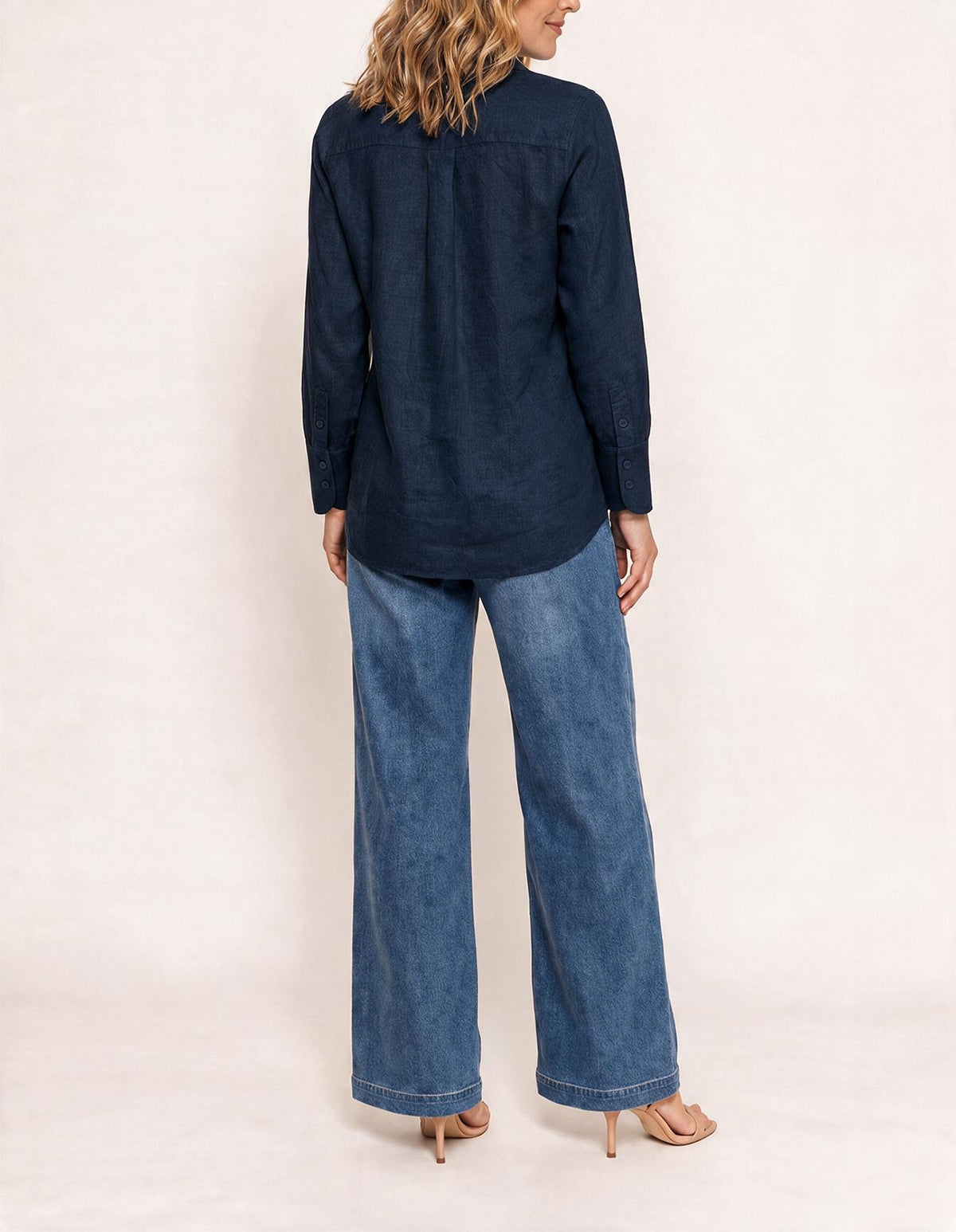 Oversized Linen Boyfriend Shirt in Navy