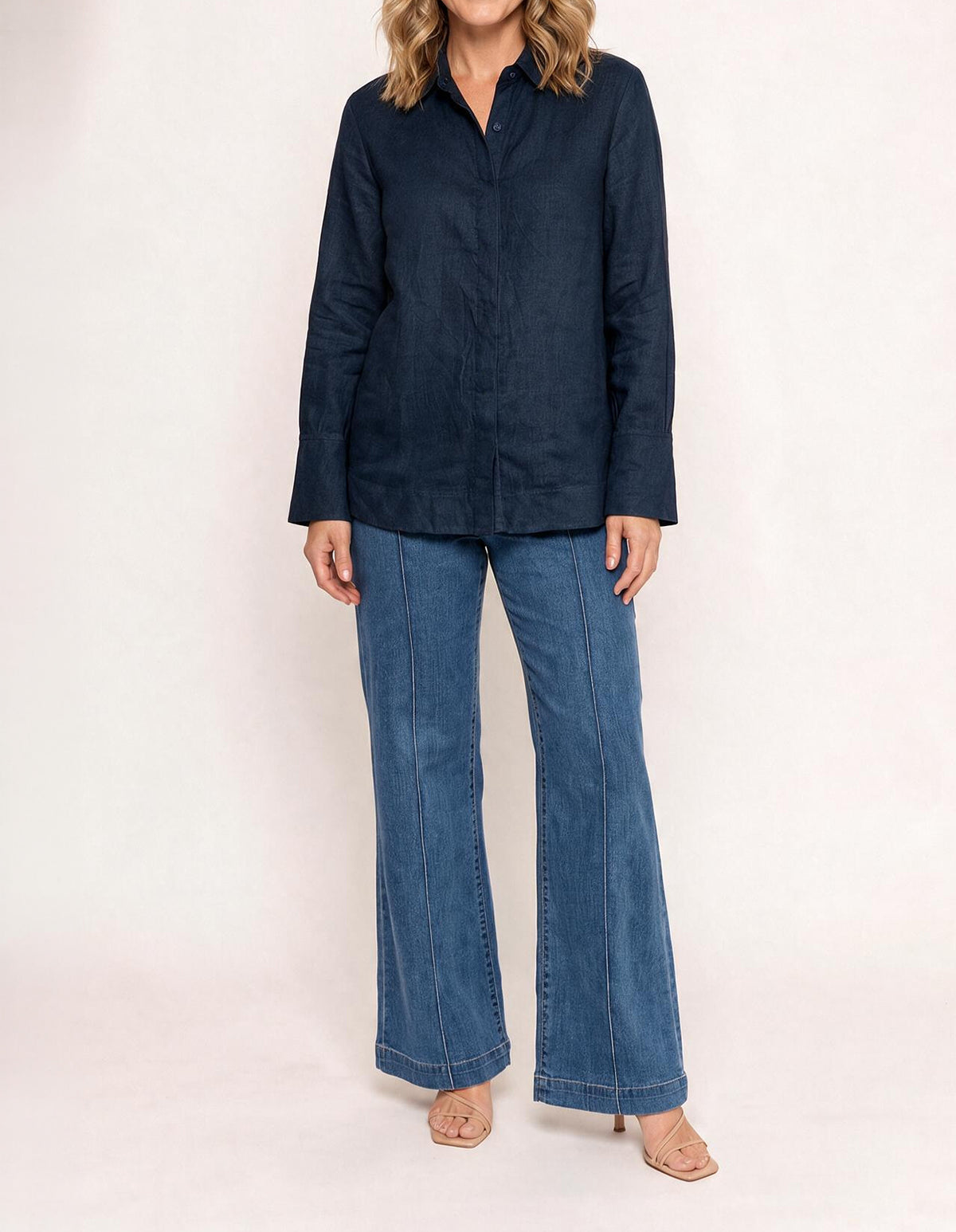 Oversized Linen Boyfriend Shirt in Navy