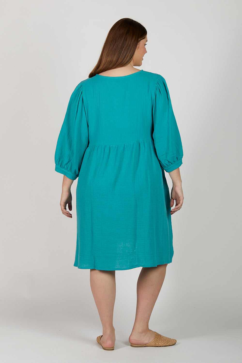 Quinn Crinkle Cotton A-Line Dress in Peacock Parade