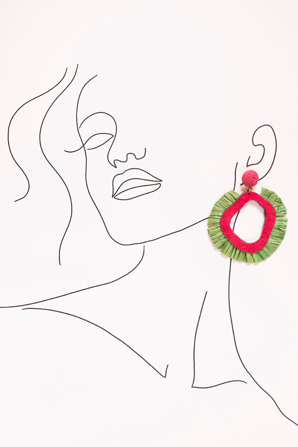 Raffia Organic Earrings in Pink and Green