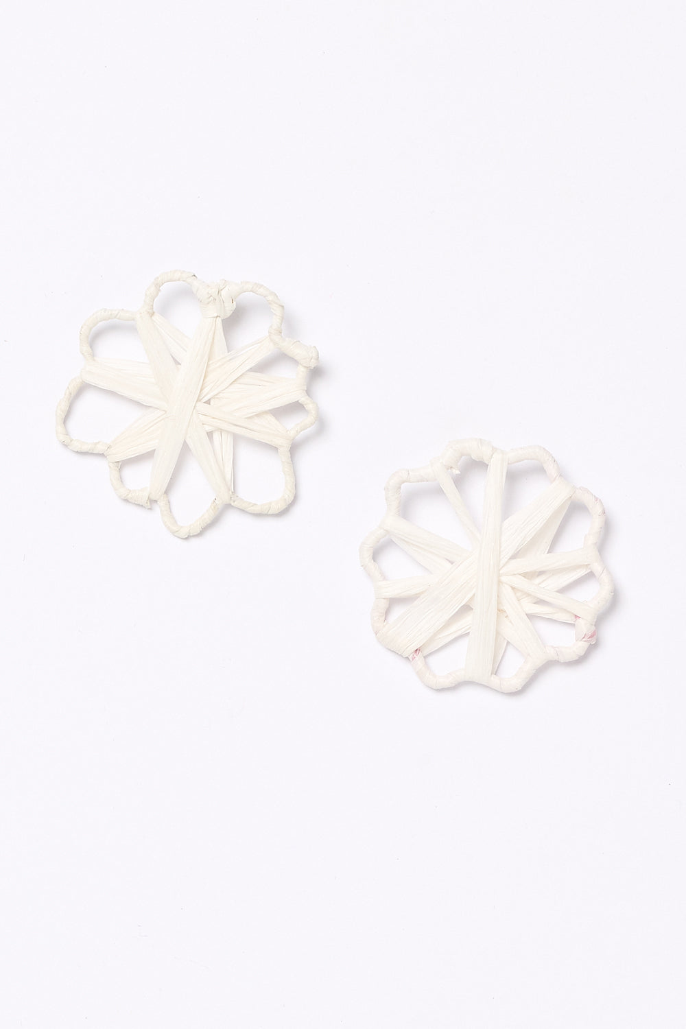 Raffia Woven Flower Earrings in White