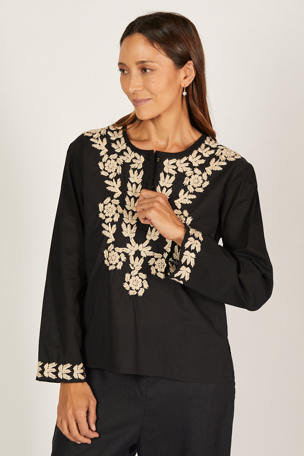 Rani Embroidered Kurti Top in Woodlet