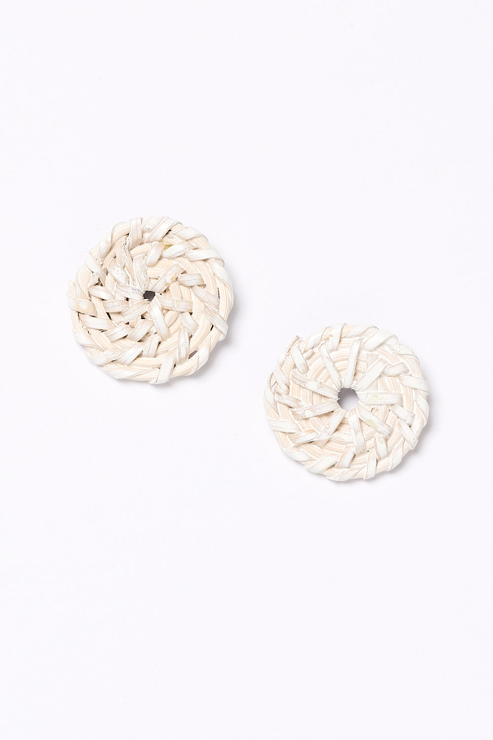 Rattan Button Earrings in White