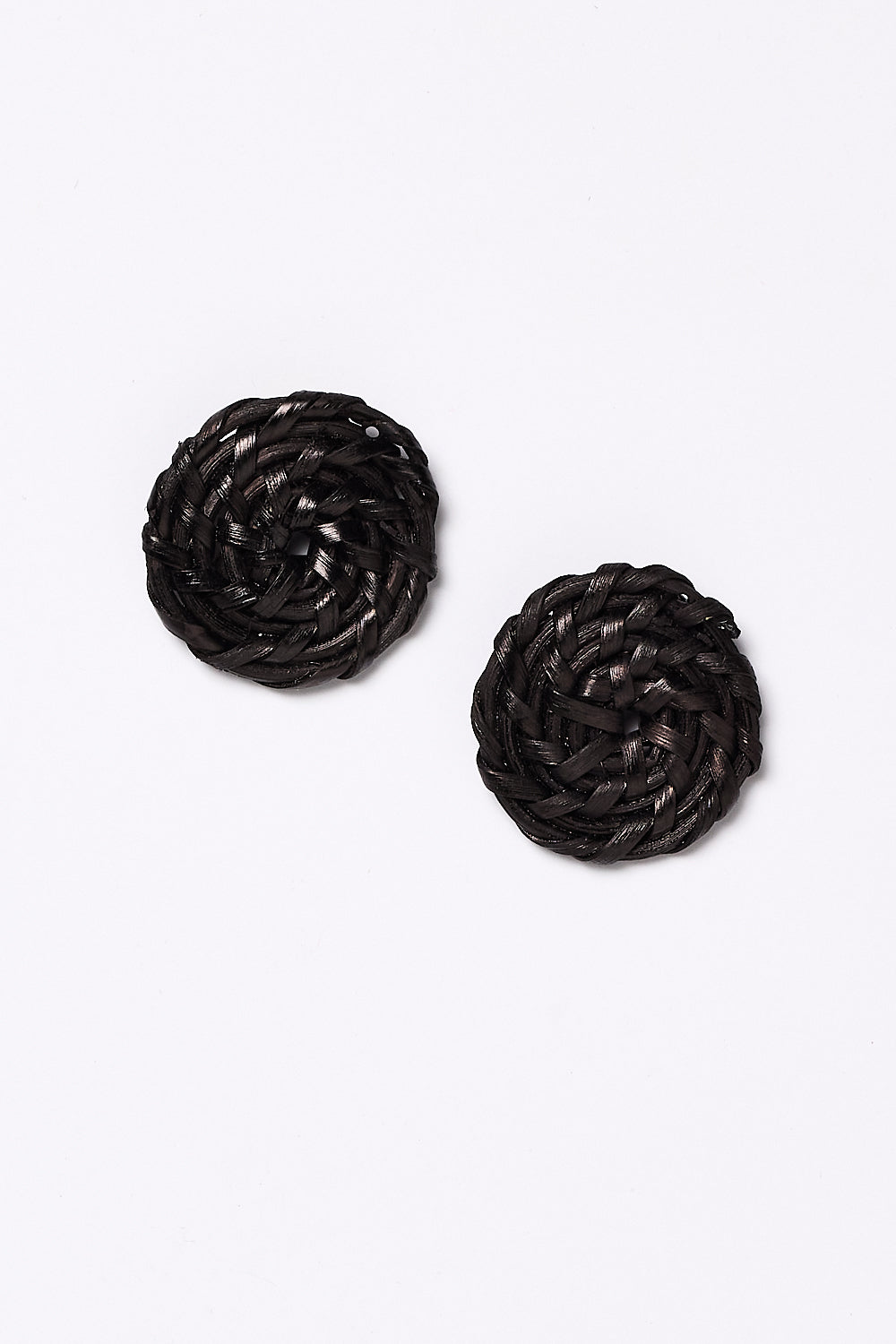 Rattan Button Earrings in Black