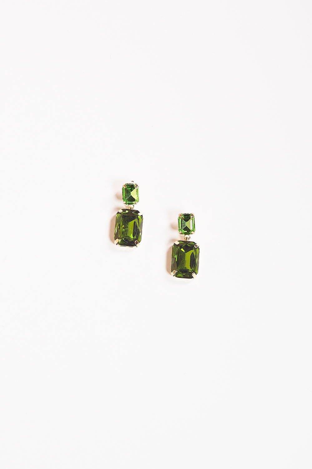 Rectangle Glass Stone Drop Earrings in Green