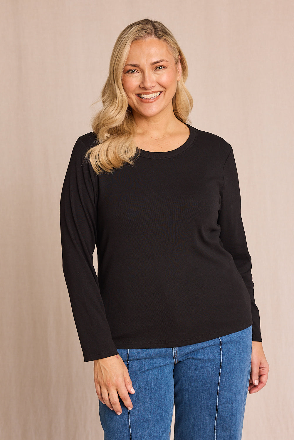 Adrift Ribbed Long Sleeve Tee in Black