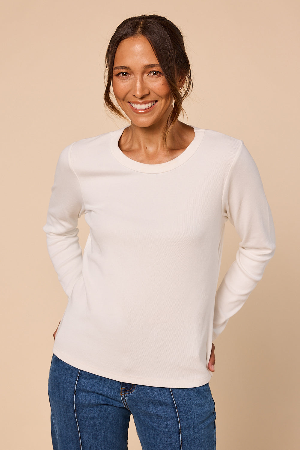 Adrift Ribbed Long Sleeve Tee in White