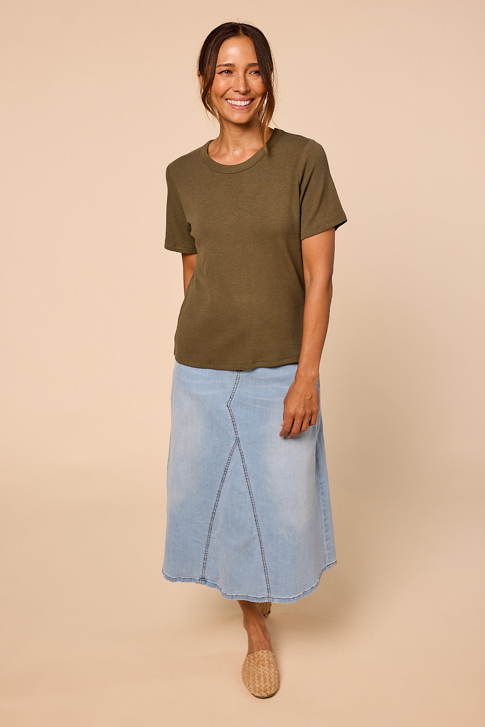 Adrift Ribbed Tee in Khaki