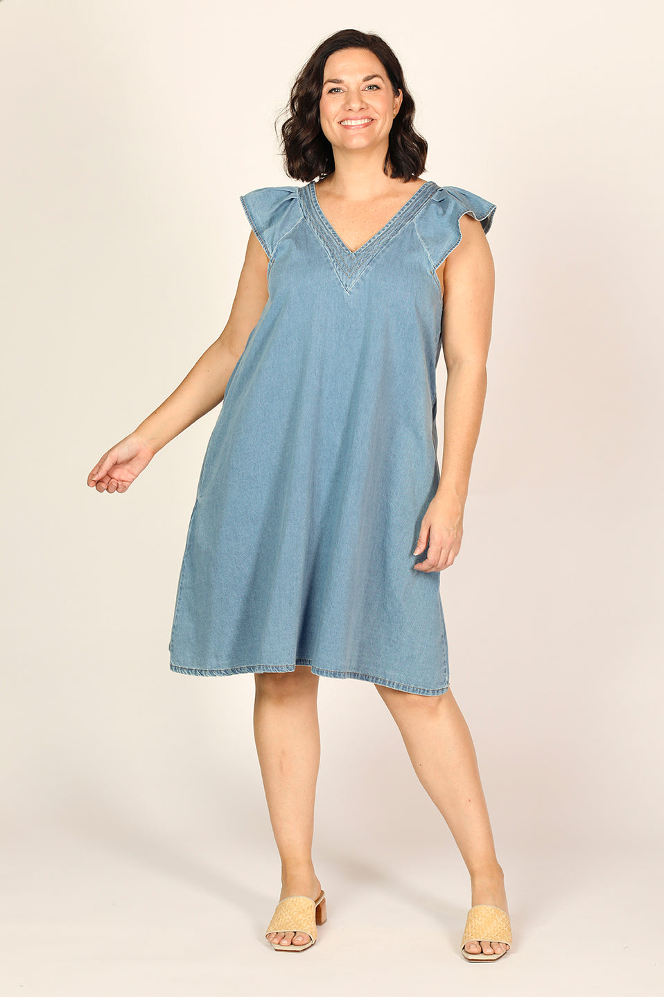 Rivka Chambray Short Dress in Light Wash