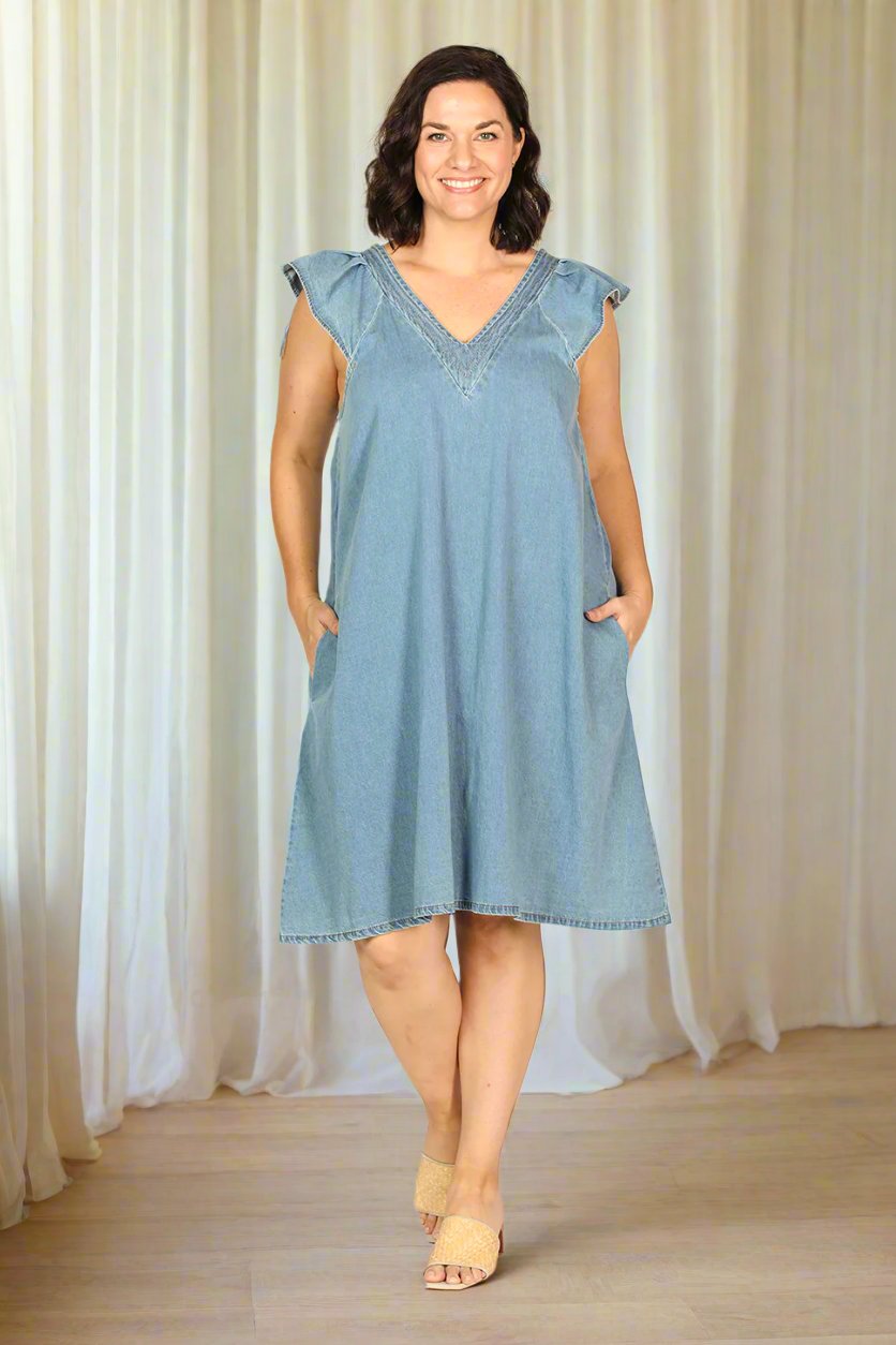 Rivka Chambray Short Dress in Light Wash