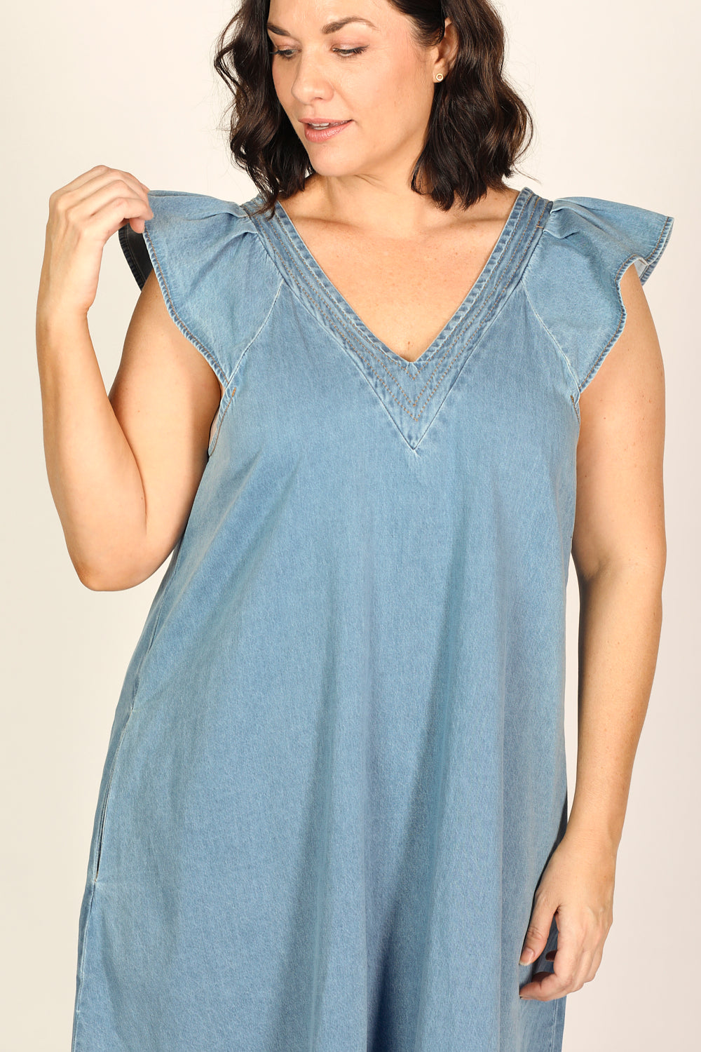 Rivka Chambray Short Dress in Light Wash