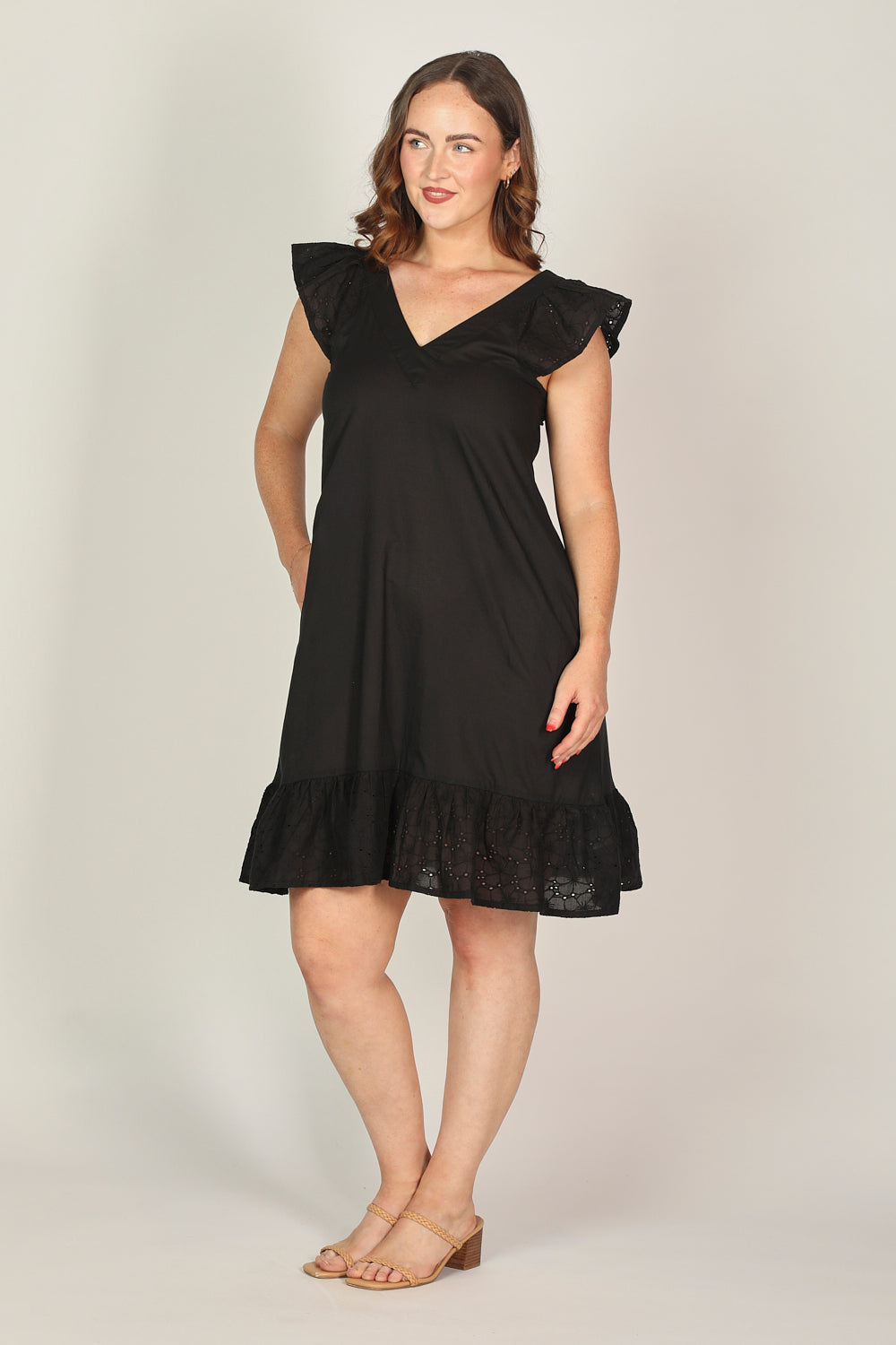 Rivka Short Broderie Anglaise Dress in Black