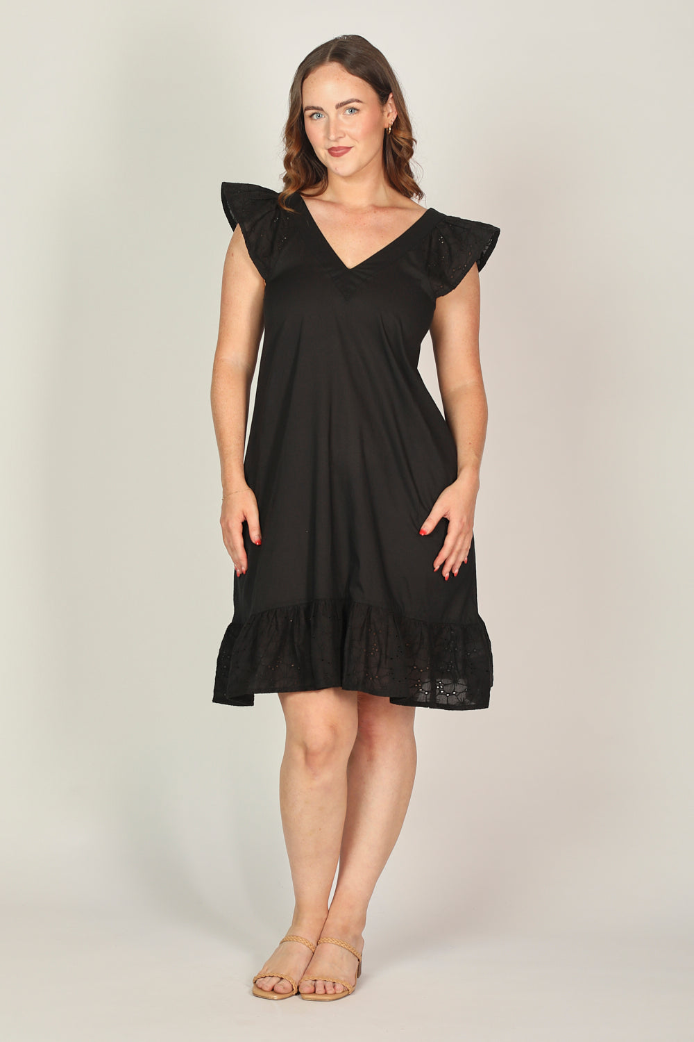 Rivka Short Broderie Anglaise Dress in Black