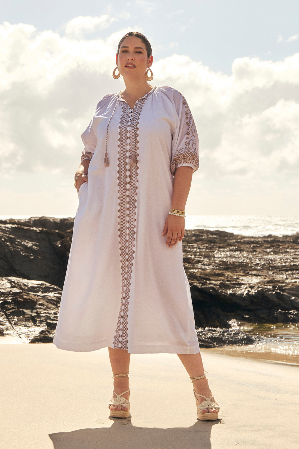 Robin Embroidered Dress in Alabaster