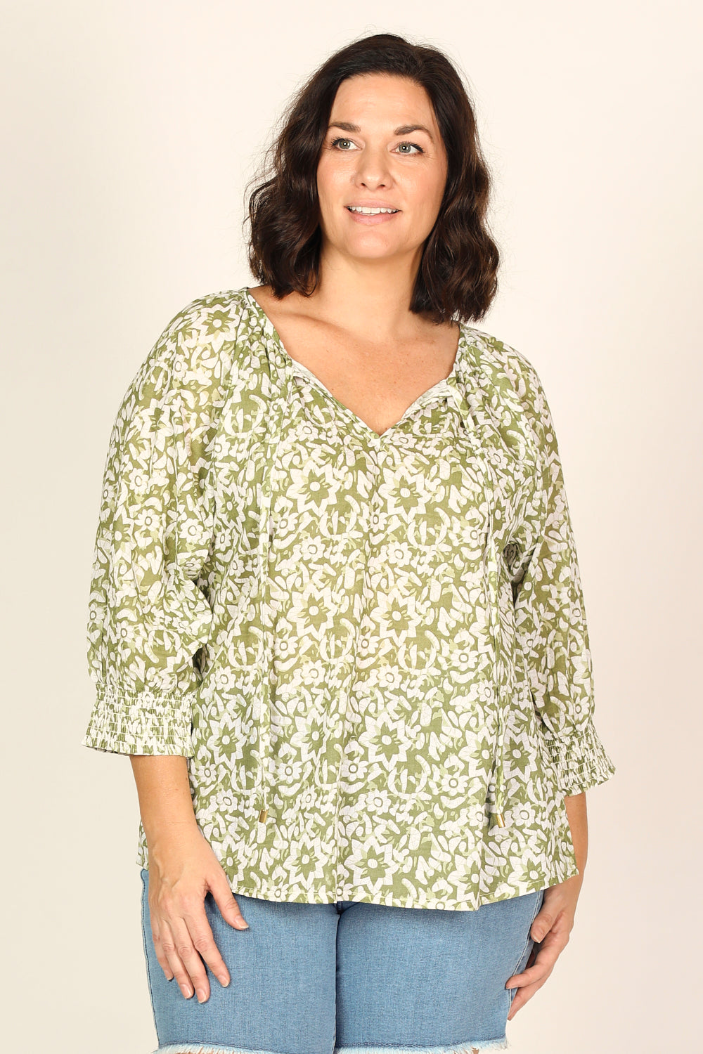 Robin Peasant Top in Shibori Olive