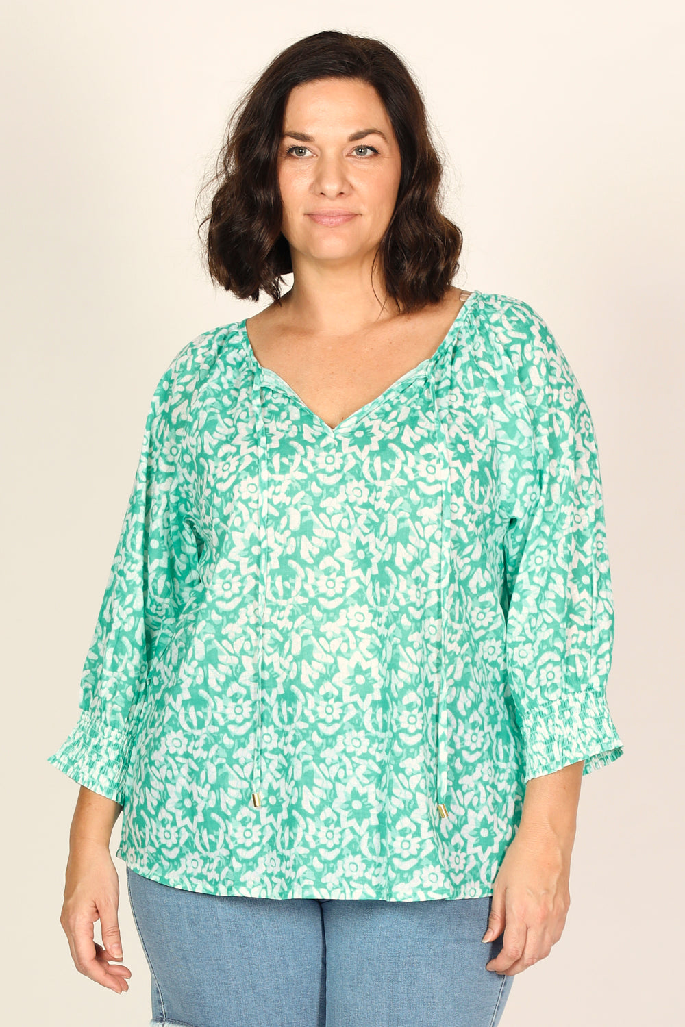 Robin Peasant Top in Shibori Turquoise