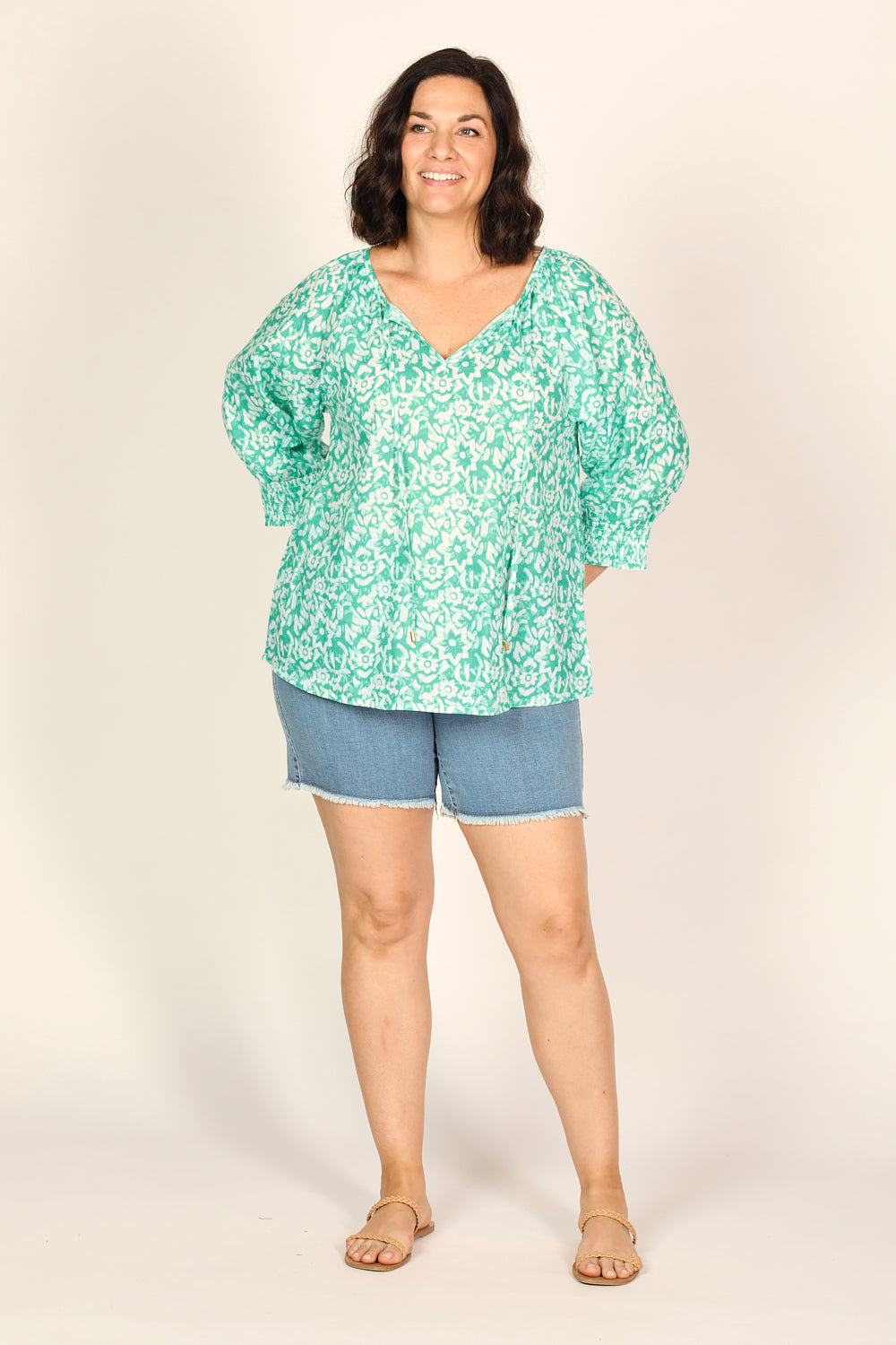 Robin Peasant Top in Shibori Turquoise