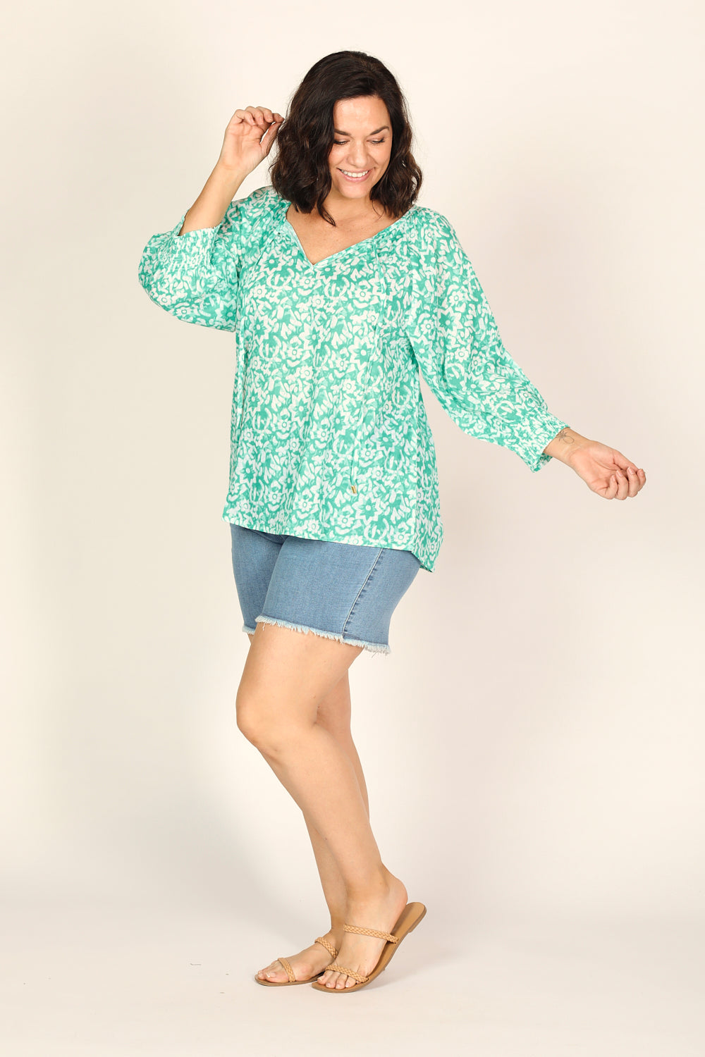 Robin Peasant Top in Shibori Turquoise