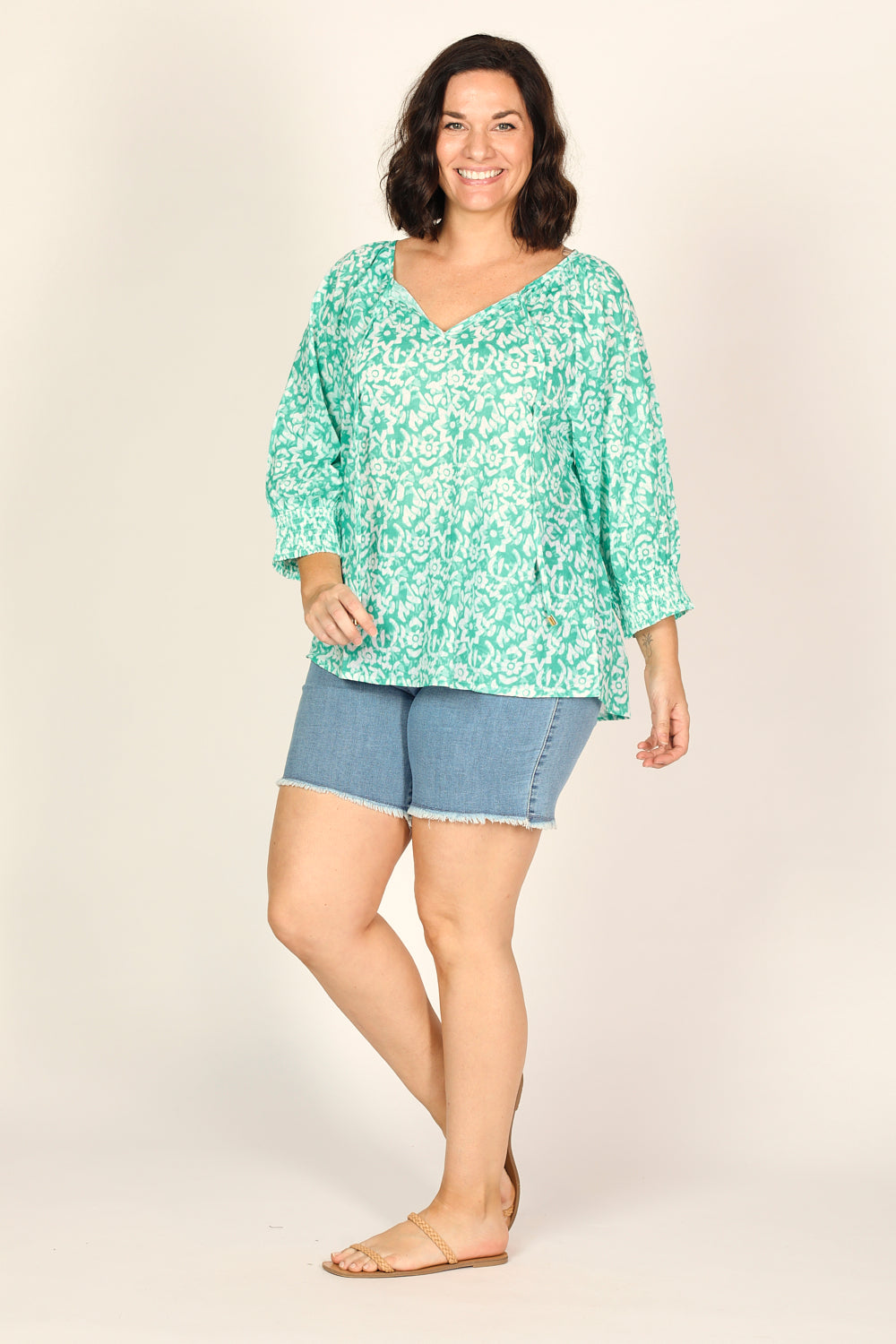 Robin Peasant Top in Shibori Turquoise