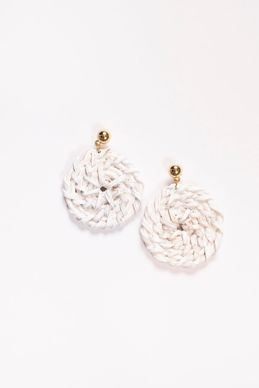 Round Raffia Earrings in White