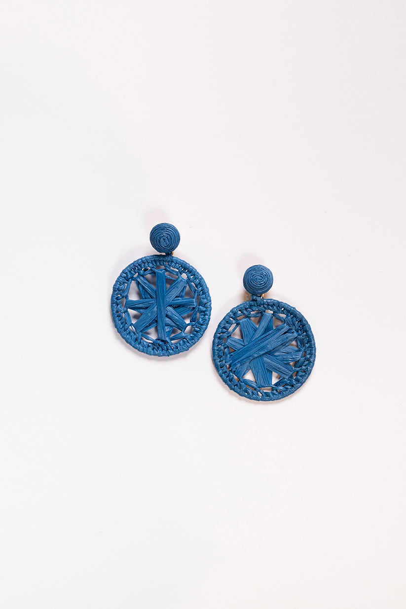 Round Woven Circle Earrings in Cobalt