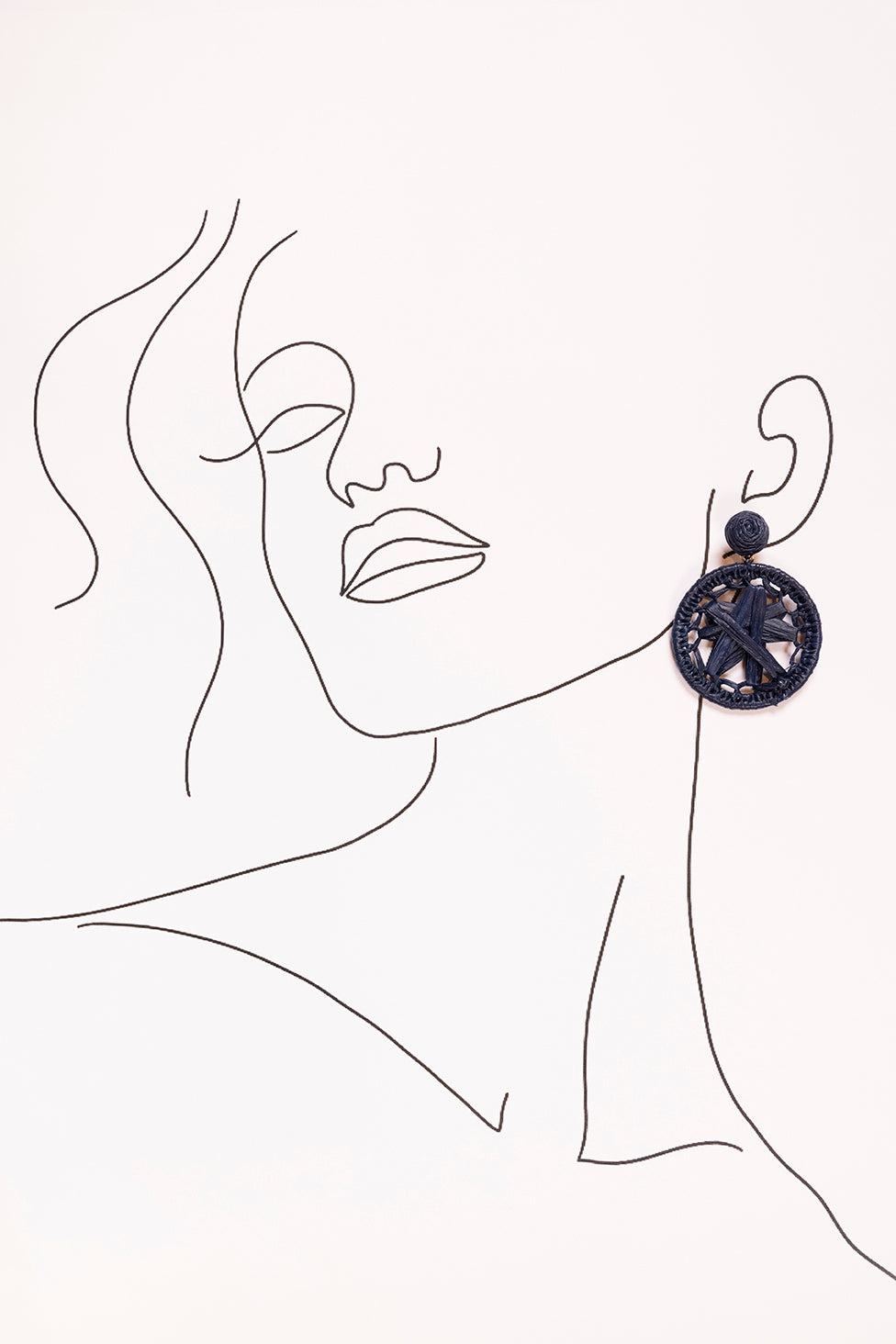 Round Woven Circle Earrings in Navy