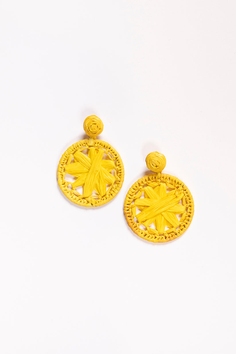 Round Woven Circle Earrings in Yellow