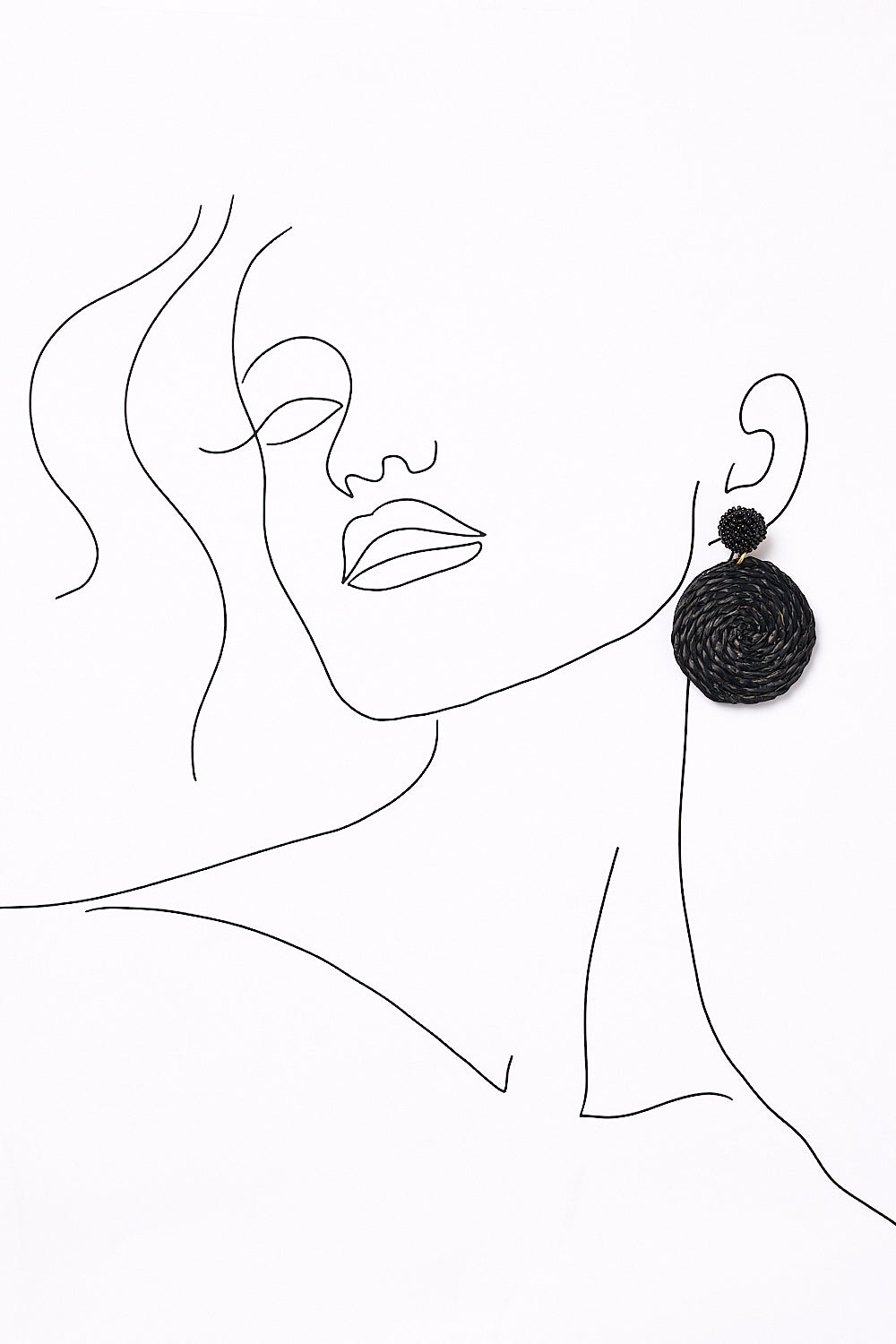 Round Beaded and Woven Earrings in Black