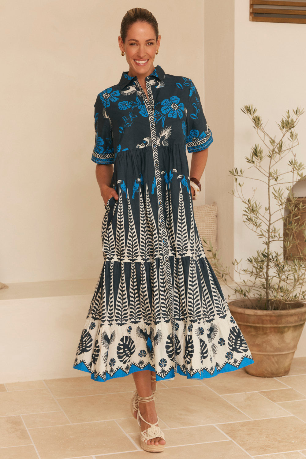 Sabre Collared Dress in Hula Girl