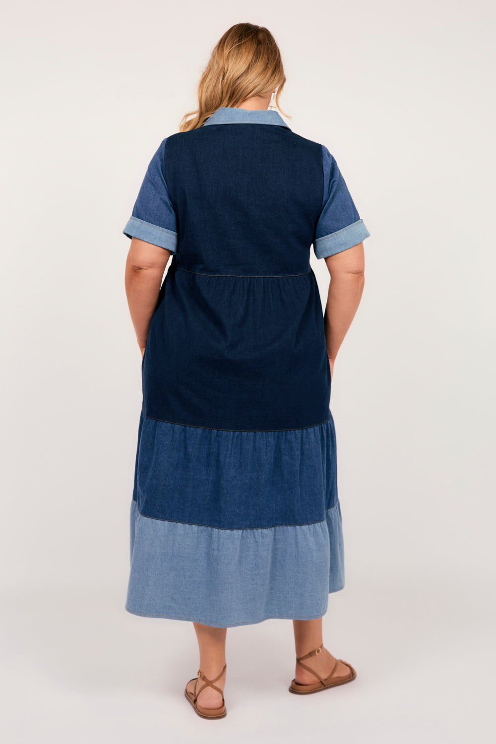 Sabre Denim Collared Dress in Patchwork