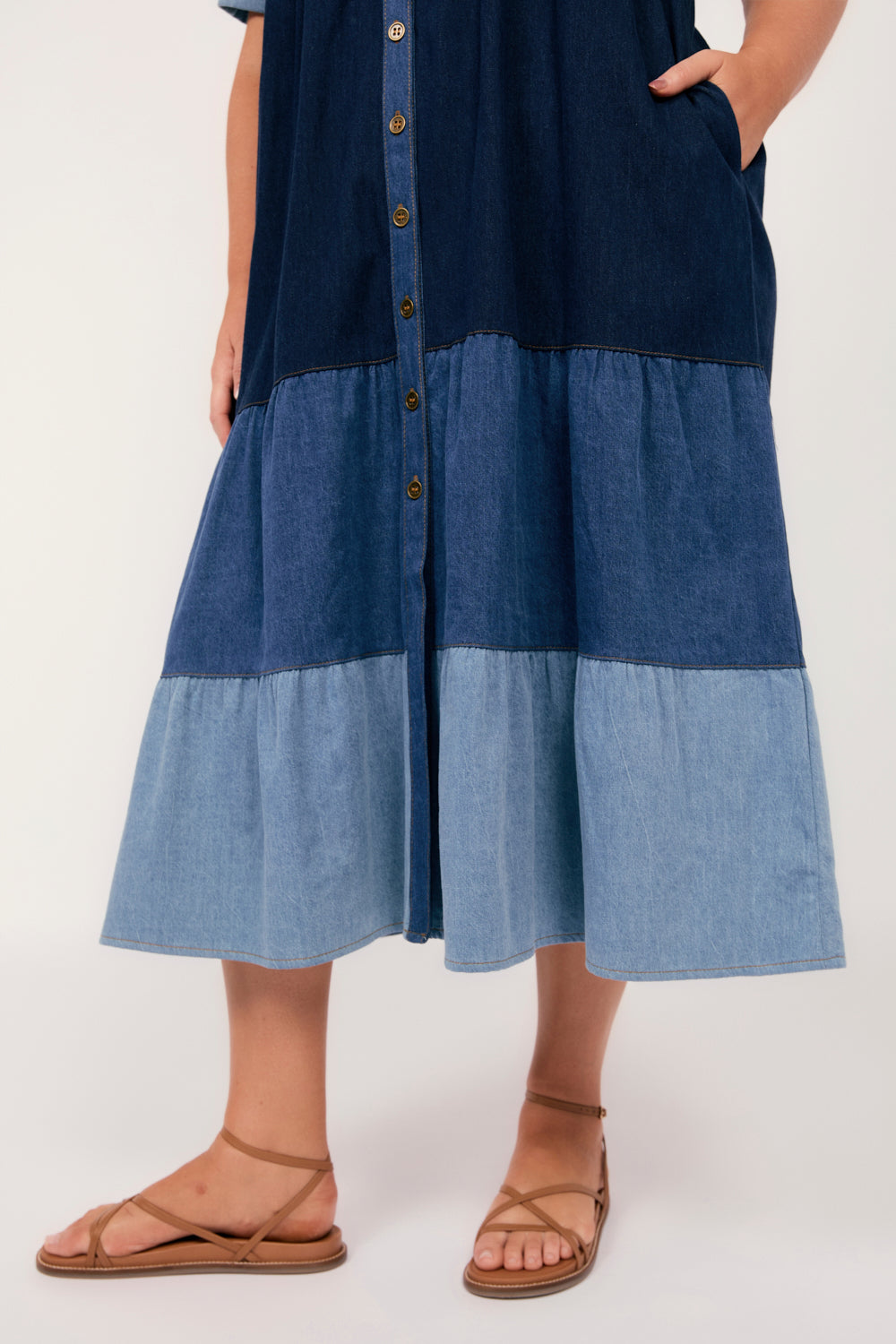 Sabre Denim Collared Dress in Patchwork