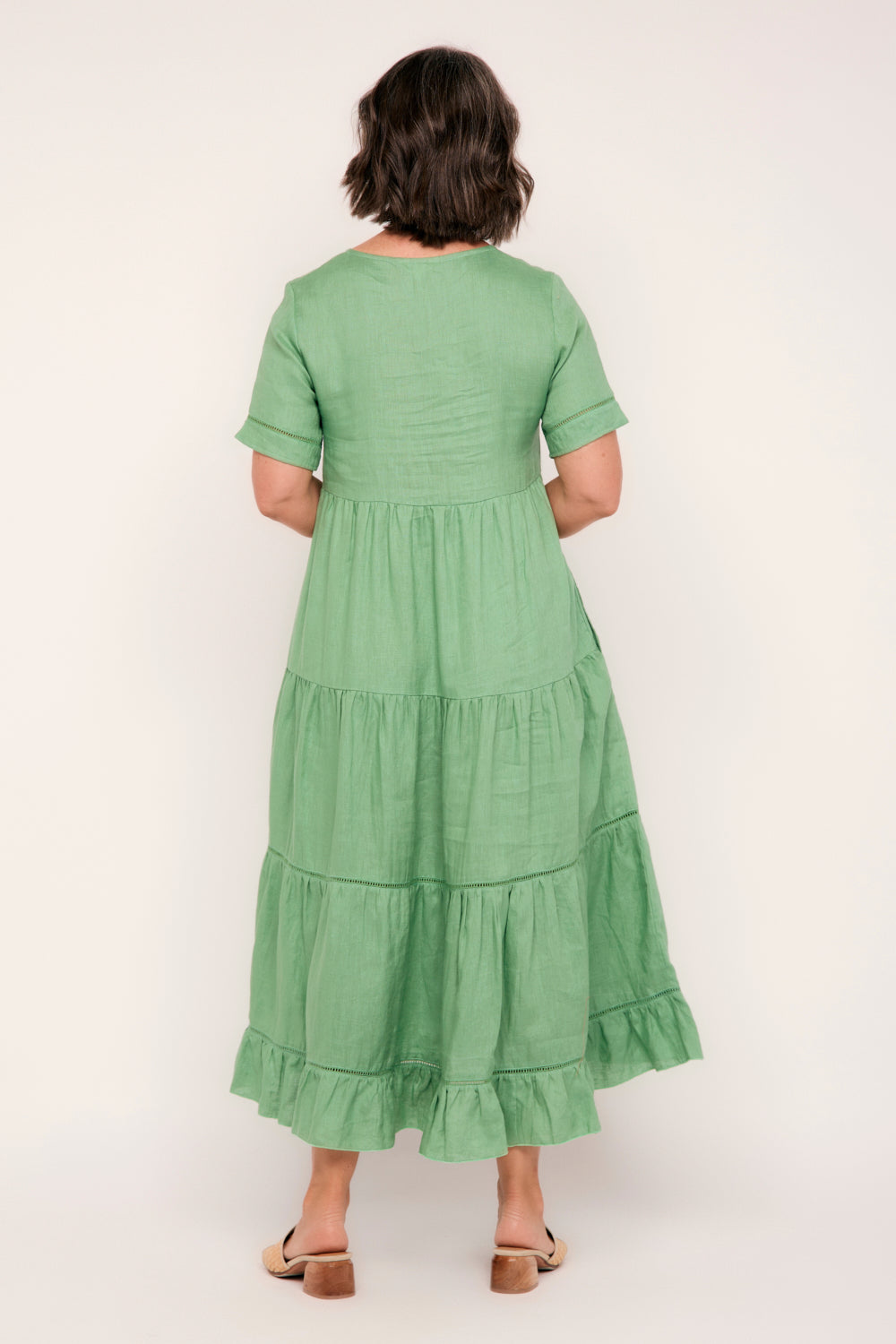 Sabre Linen Lace Trimmed Dress in Jadesheen