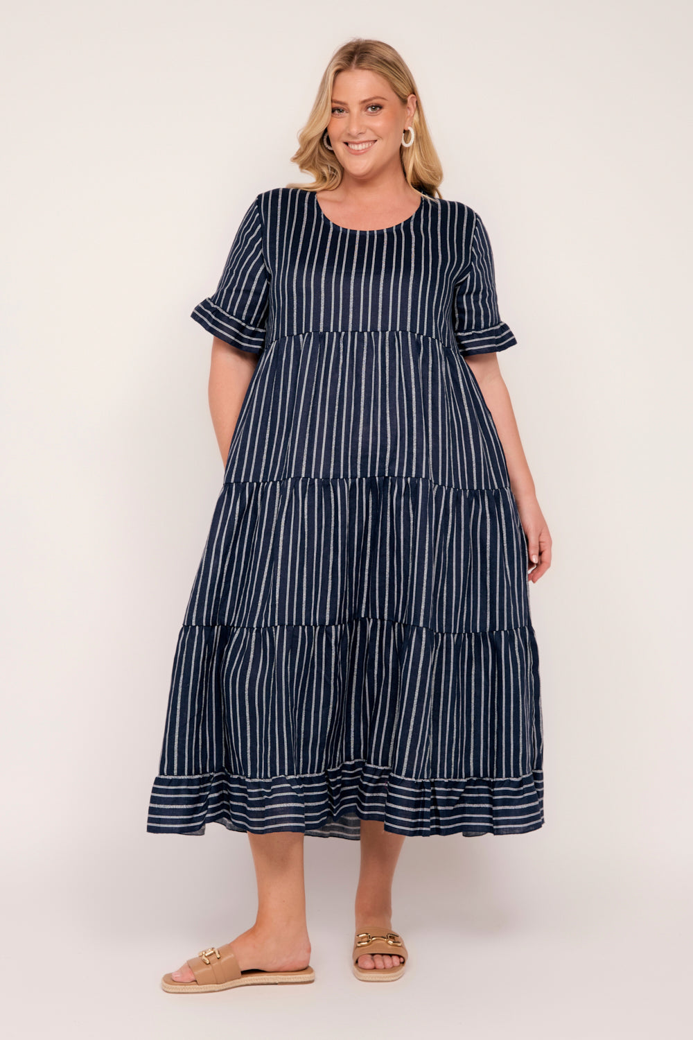 Sabre Linen Frill Dress in Boathouse