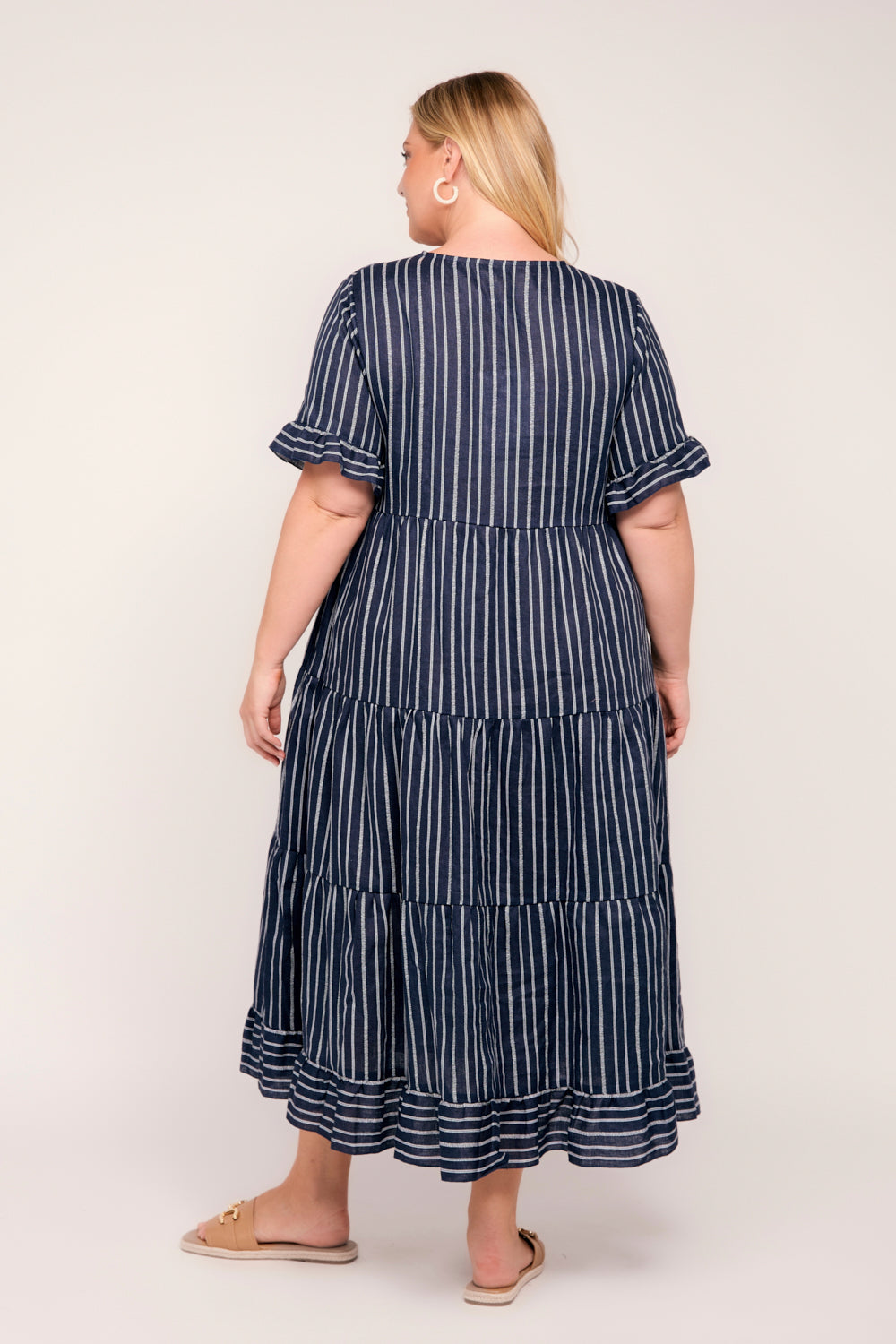 Sabre Linen Frill Dress in Boathouse