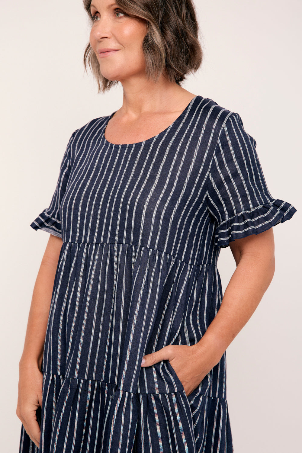 Sabre Linen Frill Dress in Boathouse