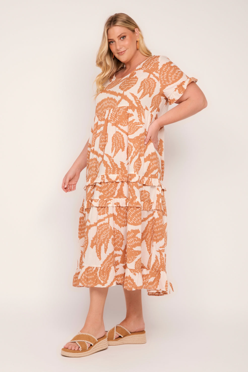 Sabre Frill Dress in Desert Palms