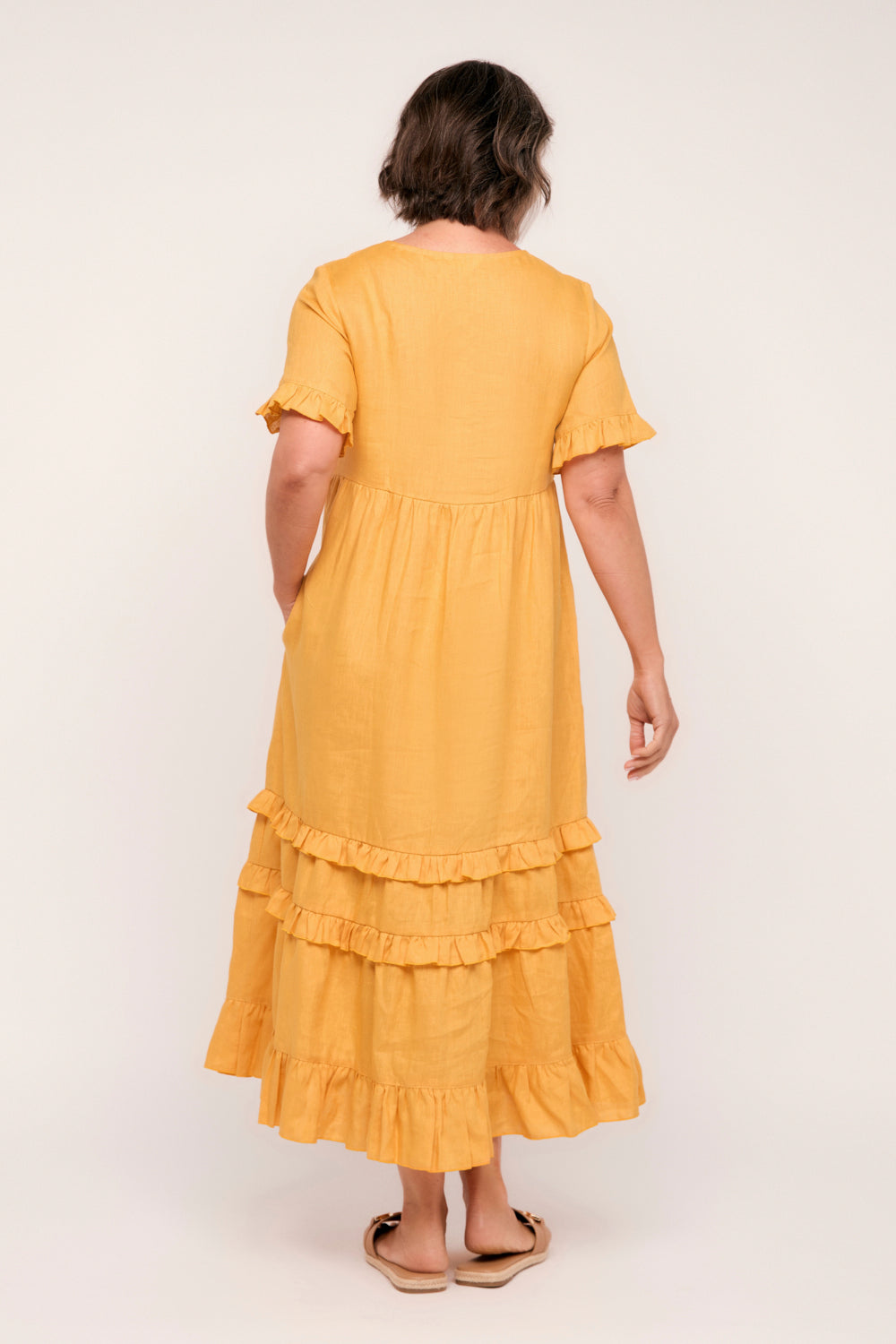 Sabre Linen Frill Dress in Golden Hour