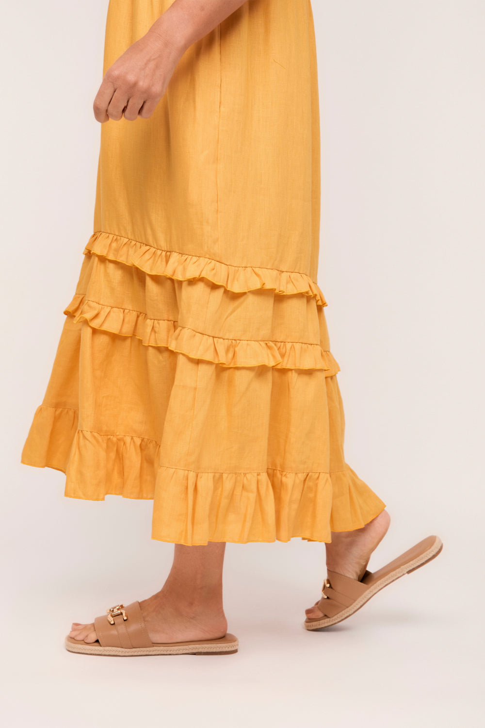 Sabre Linen Frill Dress in Golden Hour