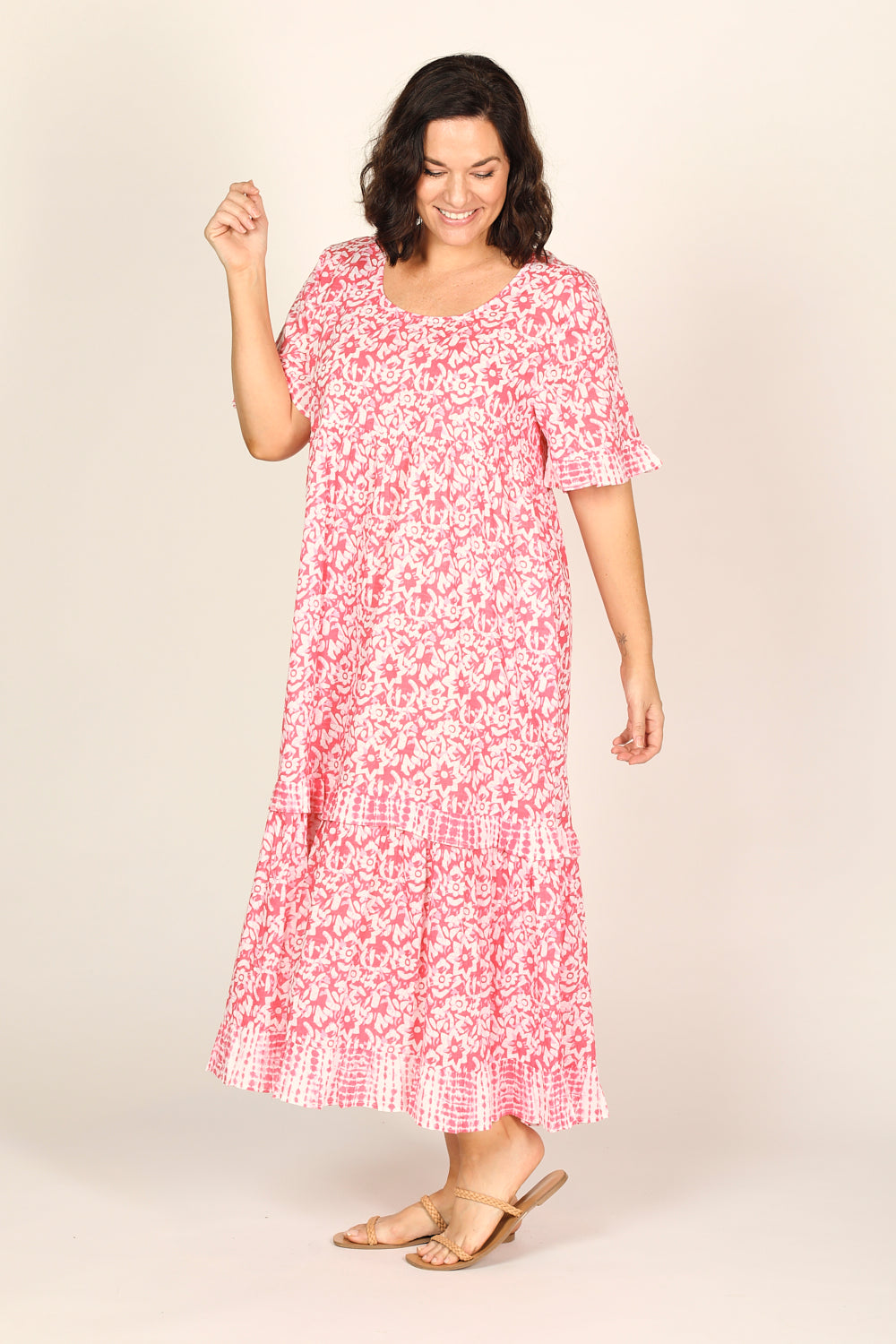 Sabre Frill Dress in Shibori Pink