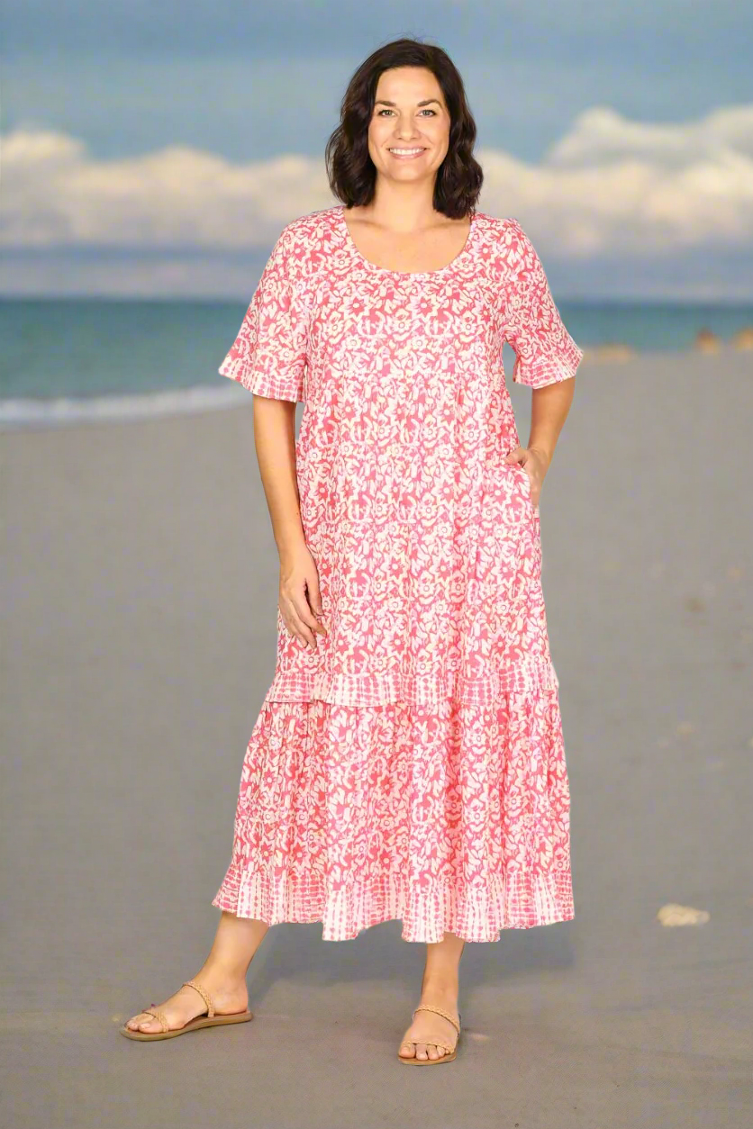 Sabre Frill Dress in Shibori Pink