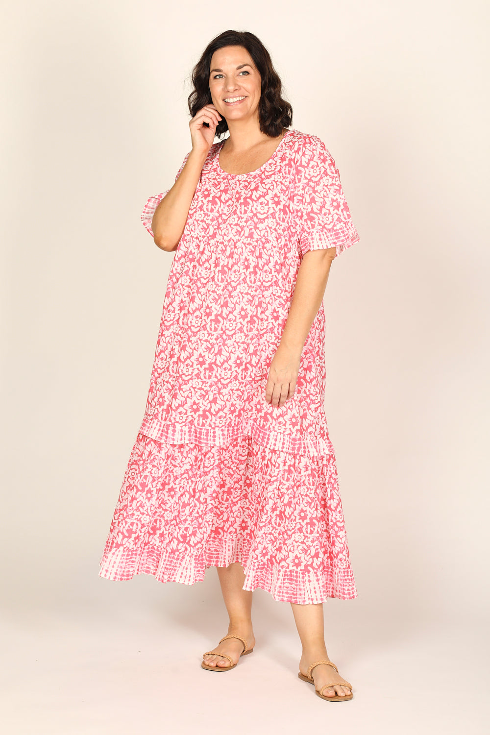 Sabre Frill Dress in Shibori Pink