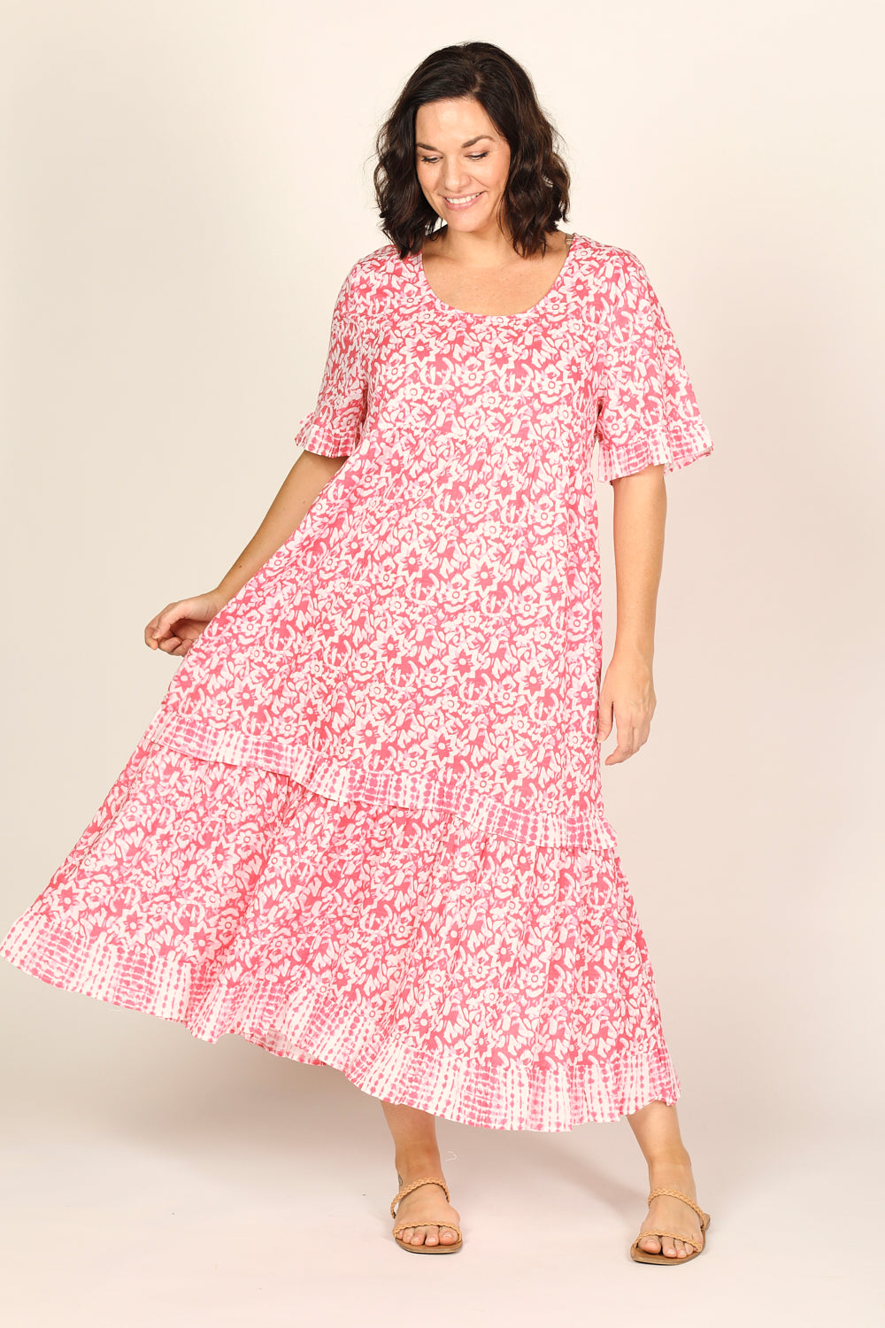 Sabre Frill Dress in Shibori Pink