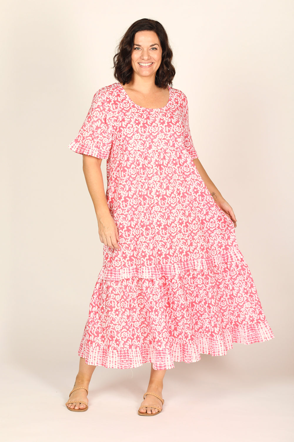 Sabre Frill Dress in Shibori Pink