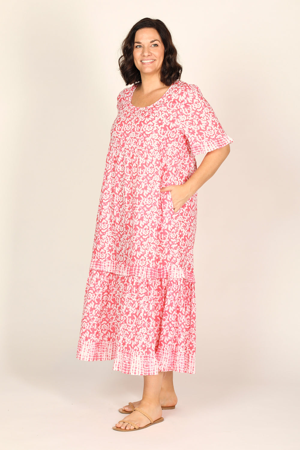 Sabre Frill Dress in Shibori Pink