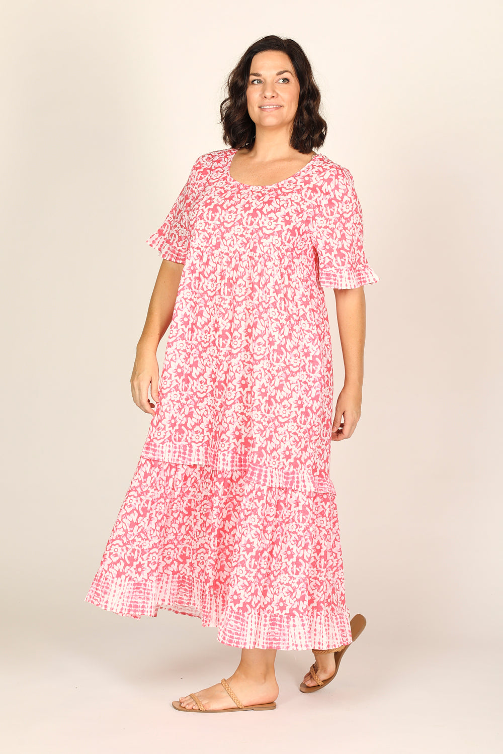 Sabre Frill Dress in Shibori Pink