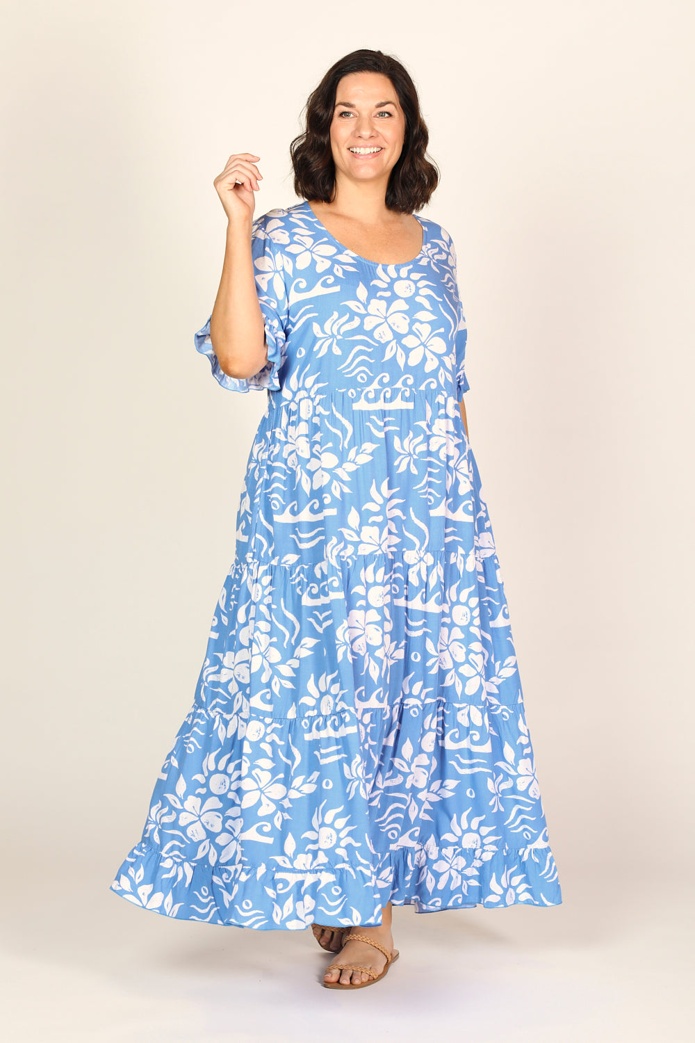 Sabre Frill Maxi Dress in Blue Horizon