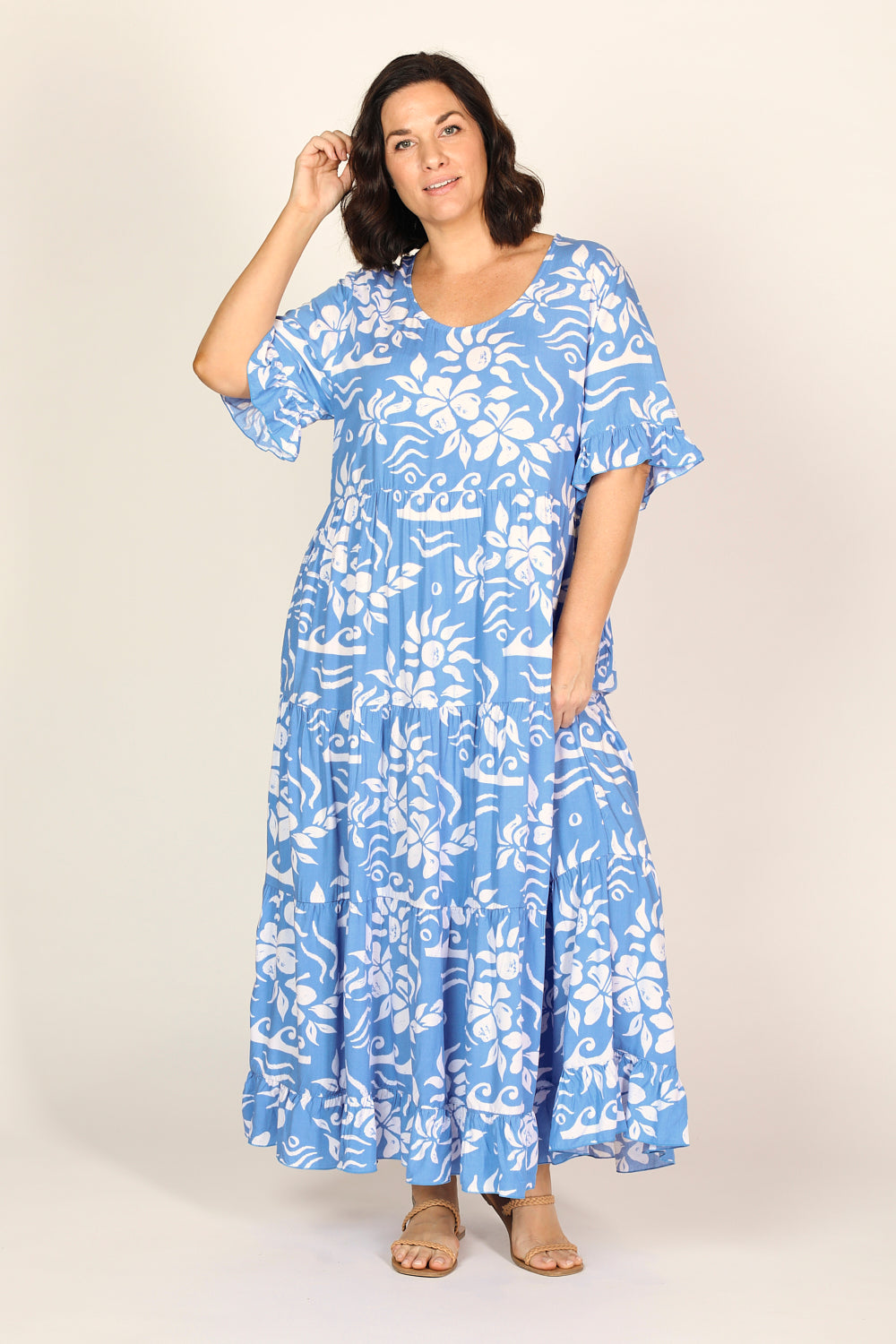 Sabre Frill Maxi Dress in Blue Horizon