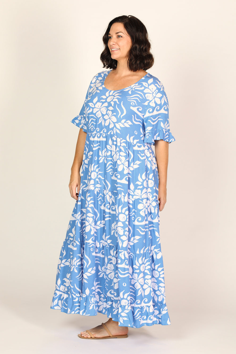 Sabre Frill Maxi Dress in Blue Horizon